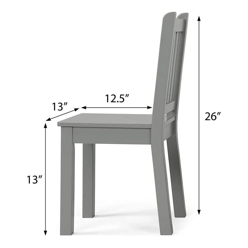 Детска Дървена Маса с 2 Столчета, Комплект за Учене, Рисуване, Игра, Хранене, за Детска Стая, Сиво